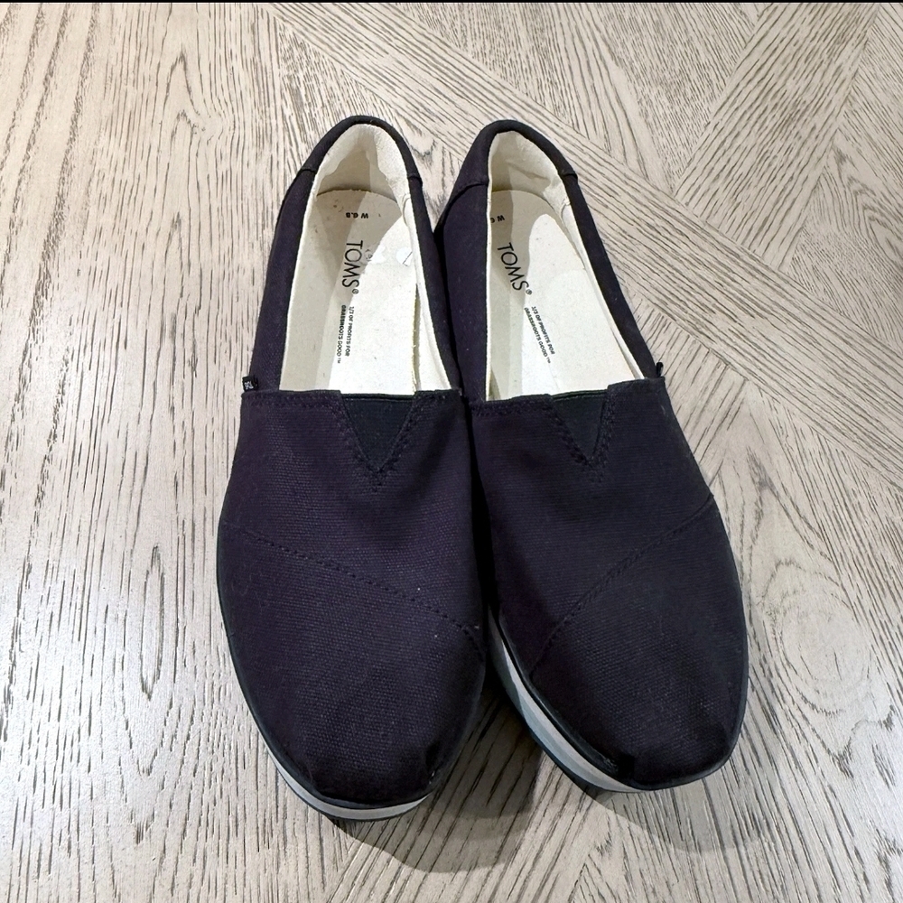 TOMs Alp Platform Black Canvas Slip-Ons Sz 6.5 - Picture 4 of 5